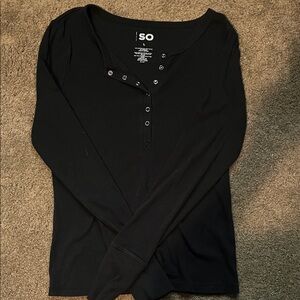 SO Women's Black Button-Detail Blouse
